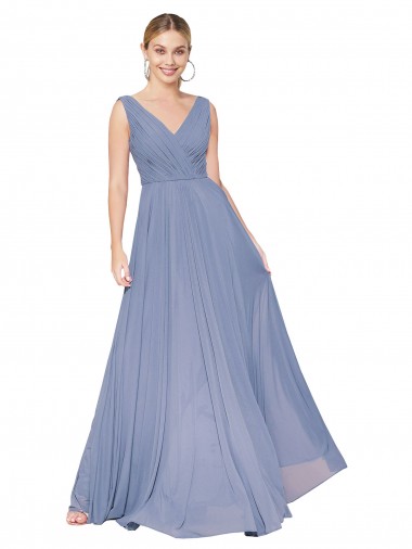 Low Cost Floor Length High Neck V-Back Chiffon Prom Dress