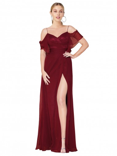 Low Cost Cold Shoulder Long Mermaid Chiffon Prom Dress with Straps