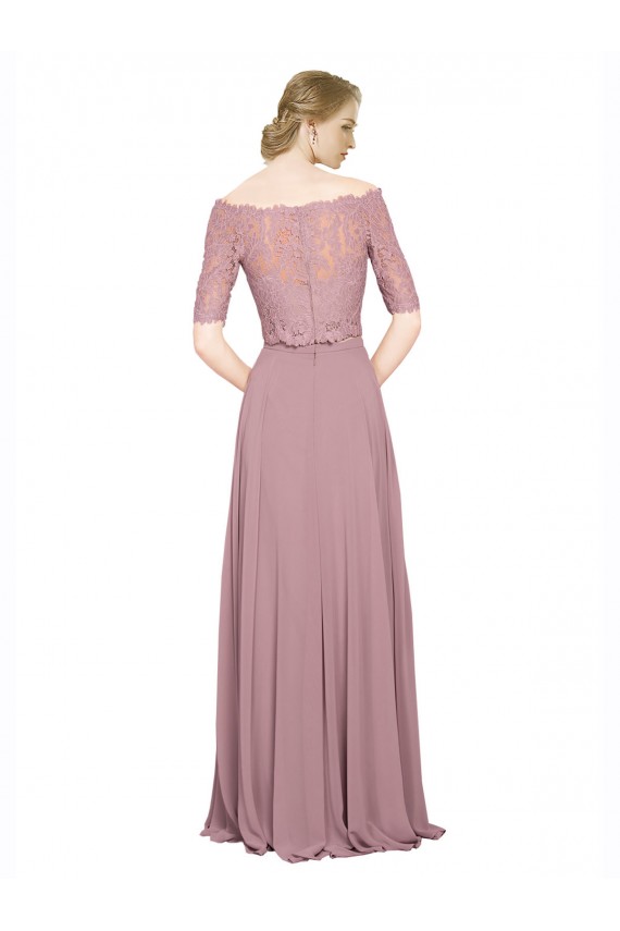 Off the Shoulder Lace Crop Top A-Line Chiffon Prom Dress