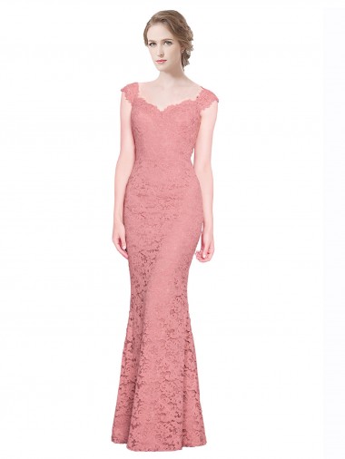Low Cost Sweetheart Mermaid Long Lace Prom Dress with Wide Straps