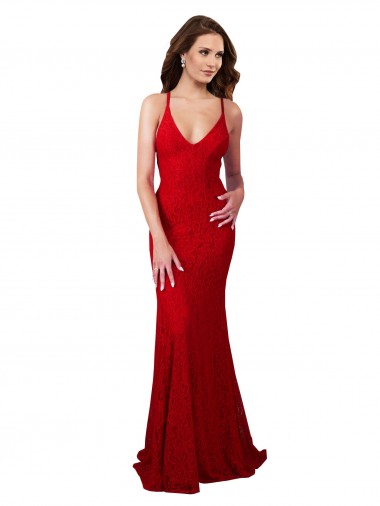 Low Cost Low Back V-Neckline Floor Length Lace Prom Dress