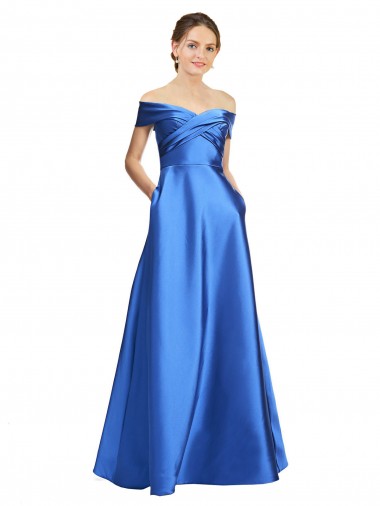 Low Cost Sleeveless Off the Shoulder Ball Gown Satin Prom Dress
