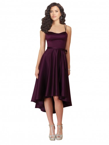 Low Cost Elegant High Low Satin Prom Dress with Criss Cross Back