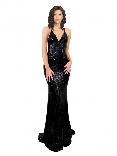 Low Cost Sleek Fishtail Shaped Open Back Sequin Prom Dress