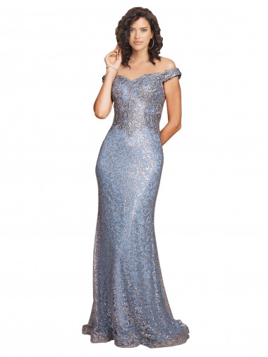 Low Cost Off the Shoulder Sweetheart Neckline Sequin Prom Dress with Thigh High Slit