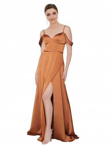 Low Cost Silky Satin Prom Dress with Bustier Bodice