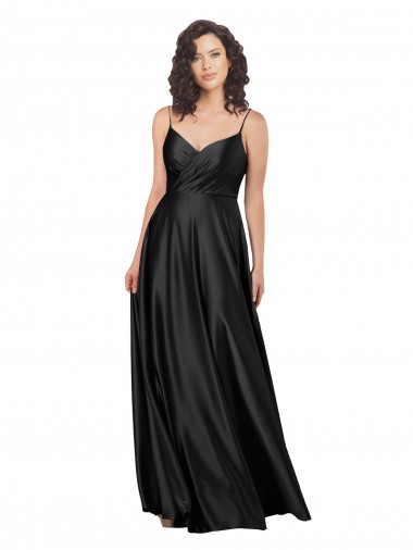 Low Cost Full Length V-Neckline Silky Satin Prom Dress with Full Skirt