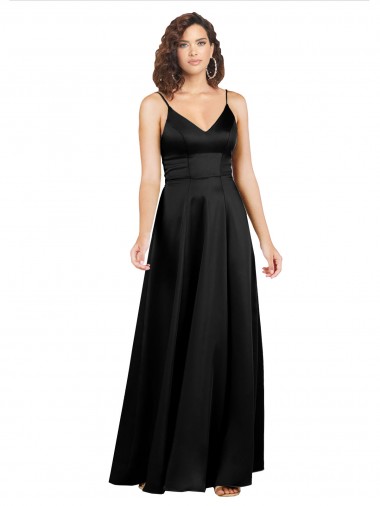 Low Cost Silky Satin Floor-Length Long Prom Dress with V-Neckline