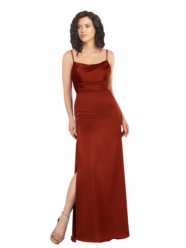 Low Cost Floor-Length Silky Satin Prom Dress with Skirt Slit