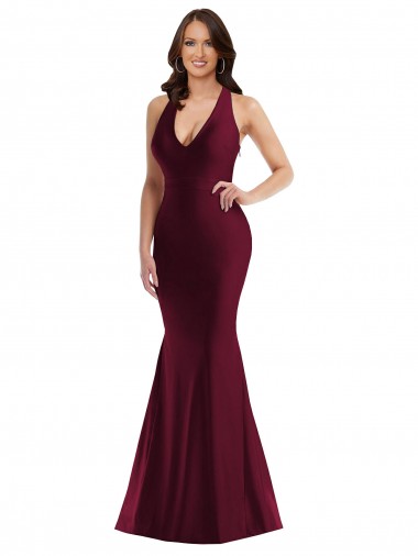 Low Cost Plunge Neckline Cutout Low Back Silky Satin Mermaid Prom Dress