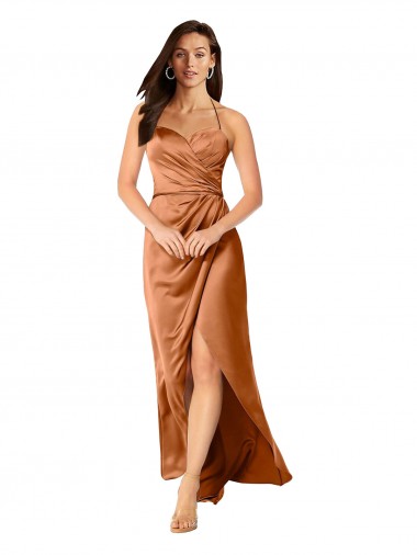 Low Cost Faux-Wrap Skirt Silky Satin Prom Dress