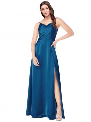 Low Cost Cowl Neck Salky Satin Prom Dress