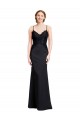 Long Chiffon Prom Dress with Lace Bodice and Curved V-Neckline