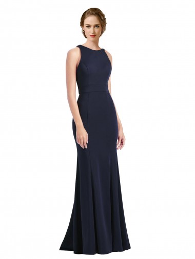 Low Cost High Neck Sheath Long Crepe Prom Dress