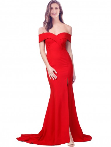 Low Cost Criss Cross Full Length Long Crepe Prom Dress with Side Split