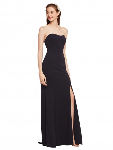 Low Cost Strapless Bodycon Long Crepe Prom Dress with High Slit