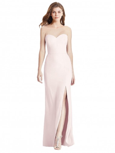 Low Cost Strapless Crepe Trumpet Prom Dress with Front Slit