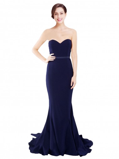 Low Cost Strapless Sweetheart Neckline Crepe Prom Dress with Satin Waistband