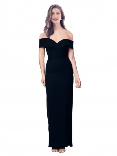 Low Cost Off the Shoulder Long Full Length Crepe Prom Dress with Side Split