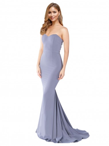 Low Cost Long Strapless Sweetheart Sweep Train Crepe Prom Dress with Low Back