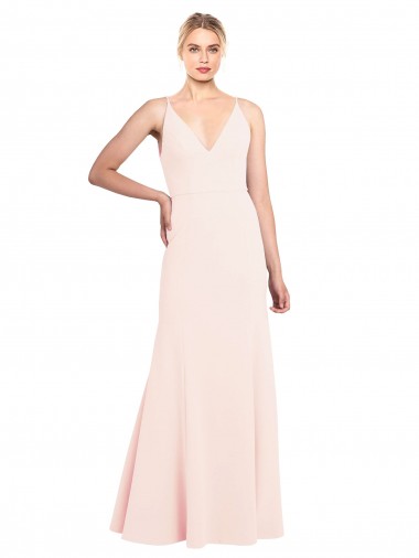 Low Cost Slim A-Line V-Neck Long Stretch Crepe Prom Dress with V-Back