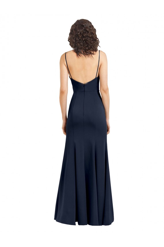 Fit and Flare Scoop Neck Long Sleeveless Stretch Crepe Prom Dress