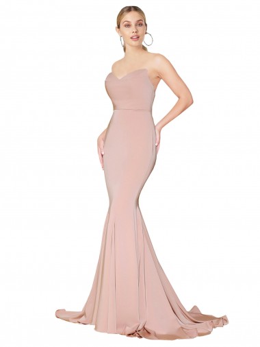 Low Cost Sweep Train Sweetheart Long Mermaid Crepe Prom Dress Low Back
