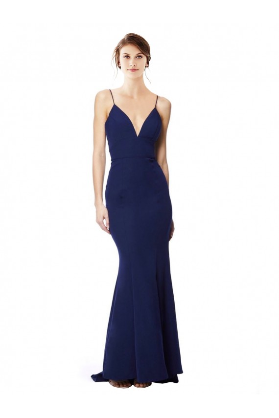 Deep V-Neck Spaghetti Straps Mermaid Crepe Prom Dress