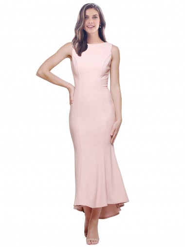Low Cost High Neck Low V-Back Midi Length Crepe Cocktail Dress / Prom Dress