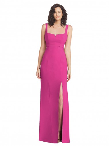 Low Cost Wide Strap Notch Empire Waist Bridesaid Dress with Front Slit