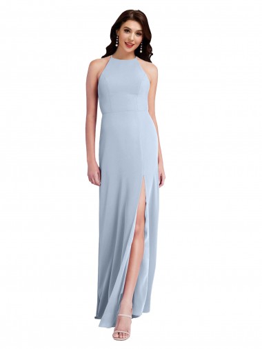 Low Cost Fit and Flare High Neck Crepe Prom Dress with Side Slit