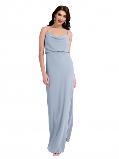 Low Cost Draped Cowl Neck Long Crepe Prom Dress with Spaghetti Straps