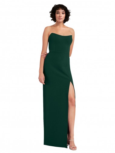 Low Cost Scooped Strapless Neckline Crepe Prom Dress with Side Slit