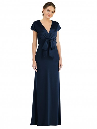 Low Cost Soft Bow Blouson Bodice Trumpet Crepe Prom Dress