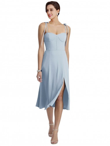 Low Cost Midi Cocktail Length Bustier Crepe Prom Dress with Back Bow Straps