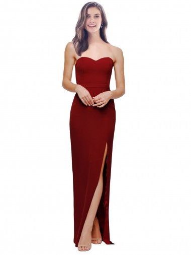 Low Cost Straight Pencil Skirt Long Sweetheart Crepe Prom Dress with High Side Split