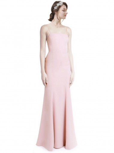 Low Cost Square Neck Criss Cross Open Back Slim Crepe Prom Dress with Spaghetti Straps