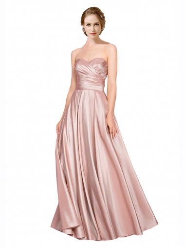 Low Cost Long Plated Strapless Sweetheat Stretch Satin Prom Dress