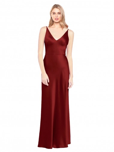 Low Cost Full Length Long Stretch Satin Slip Prom Dress V-Back