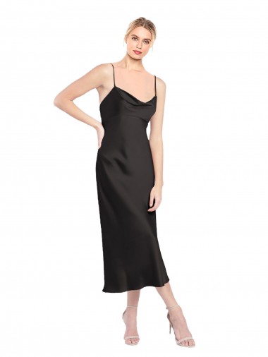 Low Cost Cowl Neck Midi Length Short Stretch Satin Slip Cocktail Prom Dress / Homecoming Dress