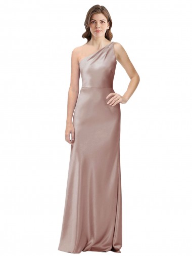 Low Cost One Shoulder Black-Tie Floor Length Long Stretch Satin Prom Dress