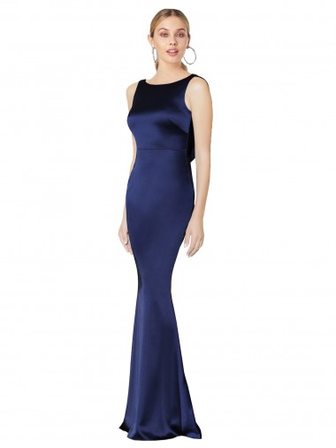 Low Cost Sheath High Neck Stretch Satin Prom Dress Low Back