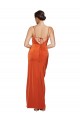 Front Cowl Neck Long Floor Length Stretch Satin Prom Dress with High Side Split