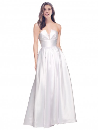 Low Cost Full Length Strapless V-Cutout Stretch Satin Prom Dress