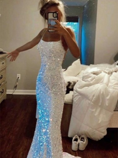 Low Cost Long Spaghetti Straps Sleeveless Sweep Train Velvet Sequin Prom Dress
