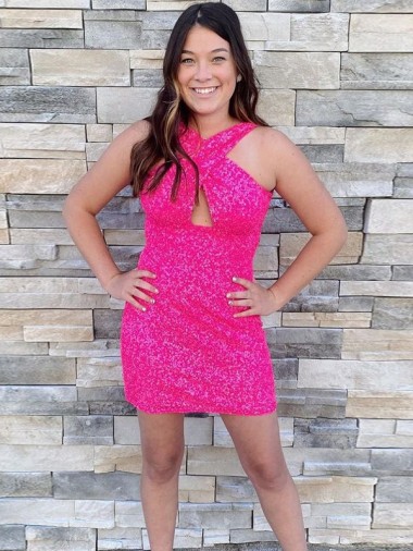 Low Cost Halter Sleeveless Short Velvet Sequin Cocktail Prom Dress