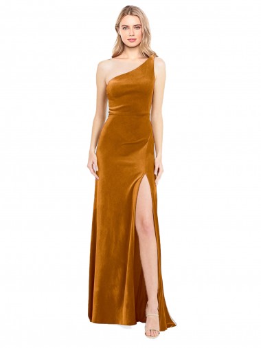 Low Cost Sleek One Shoulder Long Velvet Prom Dress