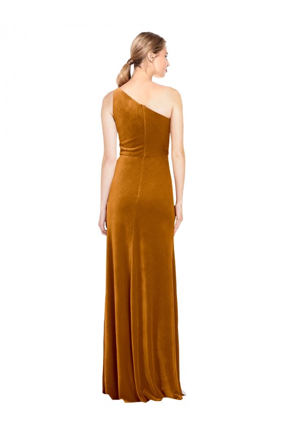 Sleek One Shoulder Long Velvet Prom Dress