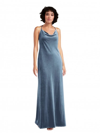 Low Cost Cowl Neck Velvet Maxi Slip Prom Dress