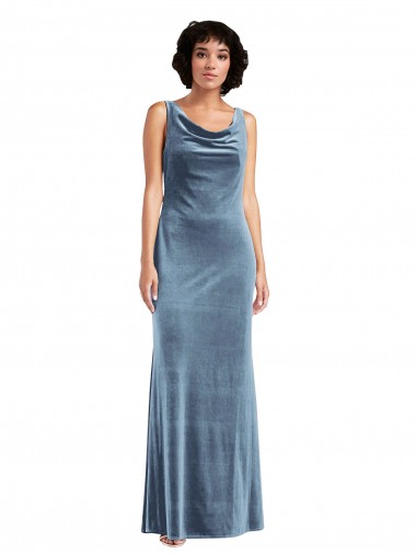 Low Cost Floor Length Cowl Neck Long Stretch Velvet Maxi Prom Dress
